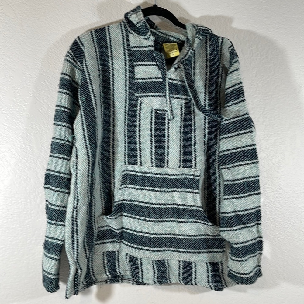 FRANK’S Striped Woven Baja Jacket Coat Hoodie Kangaroo Pocket Size Large Unisex